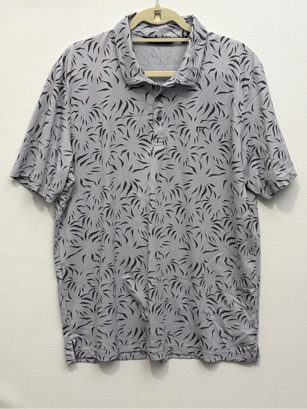 TravisMathew Light Gray Lavender Polo with Black Abstract Print XL